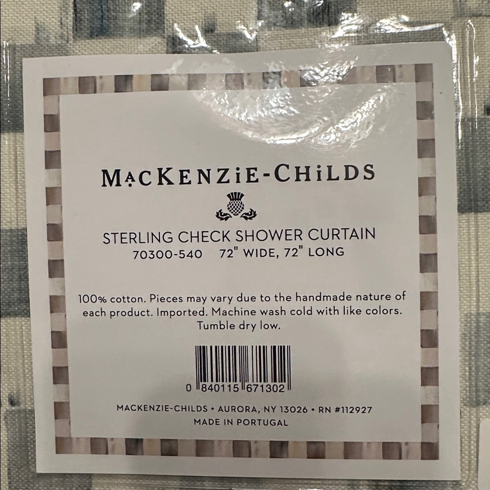 MacKenzie-Childs Sterling Check Shower Curtain NWT - Picture 3 of 7